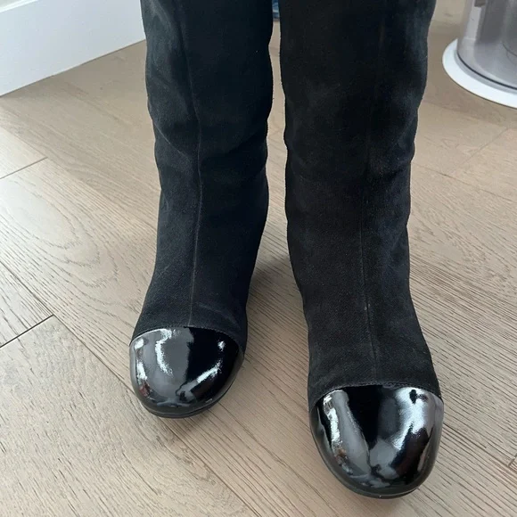 Marc by Marc Jacobs Black Over-the-Knee Suede Boots with Patent Toe Cap Sz 37.5 - Picture 10 of 17